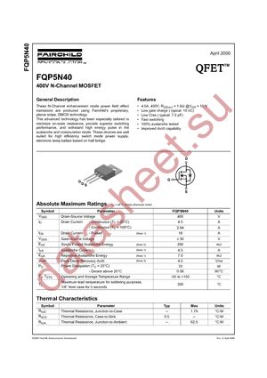 FQP5N40 datasheet  